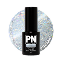 **NEW SIZE 15ml**  Planet Gel Polish – P176 ZENA (Silver/Shimmer/Glitter) – HEMA Free UV/LED Soak Off, 15ml