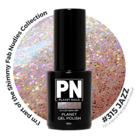 Planet Gel Polish – P315 JAZZ (Nude/Shimmer/Glitter) – HEMA Free UV/LED Soak Off, 15ml